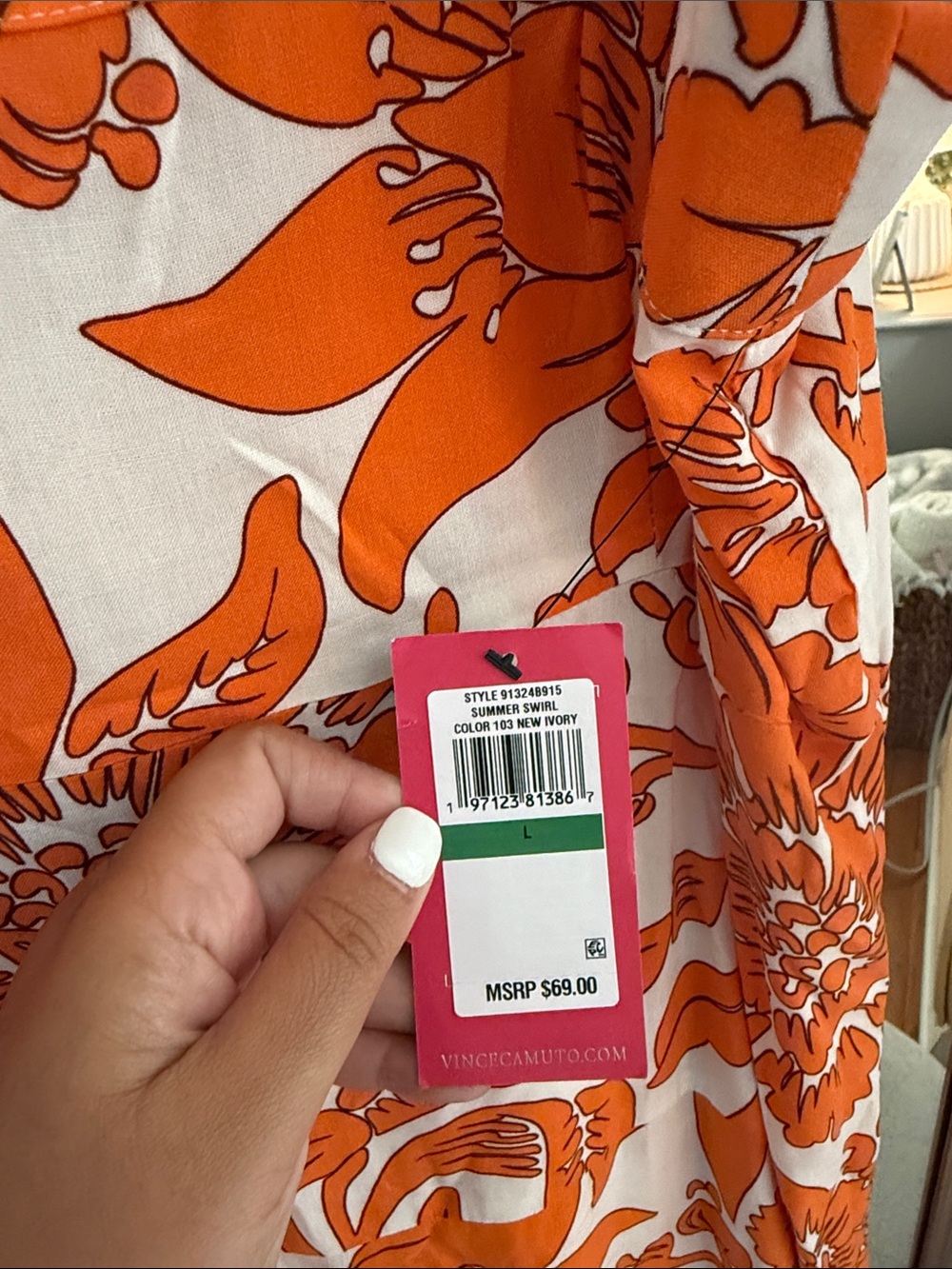 Vince Camuto Orange and White Floral Maxi Dress Size Large NWT - Picture 3 of 5